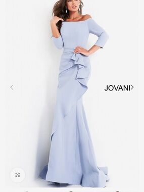 Jovani Powder Blue Off-Shoulder Ruffle Maxi Gown